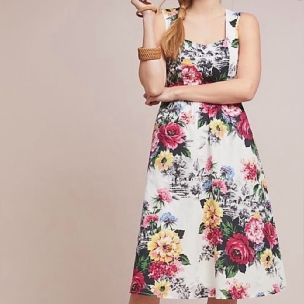 Anthropologie White‎ Floral Midi Dress